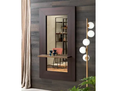 Specchio Sibilla con cornice in legno e mensola di Riflessi