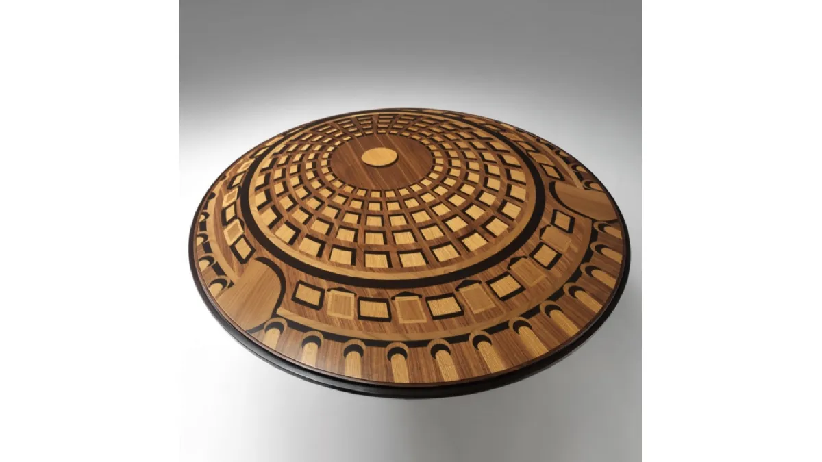 Tavolo rotondo Palazzi Pantheon con intarsio che riproduce il soffitto della cupola di Arte Brotto