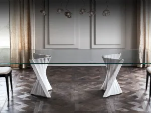 Tavolo Plisset con piano in vetro e basi in marmo Palissandro di Cattelan Italia