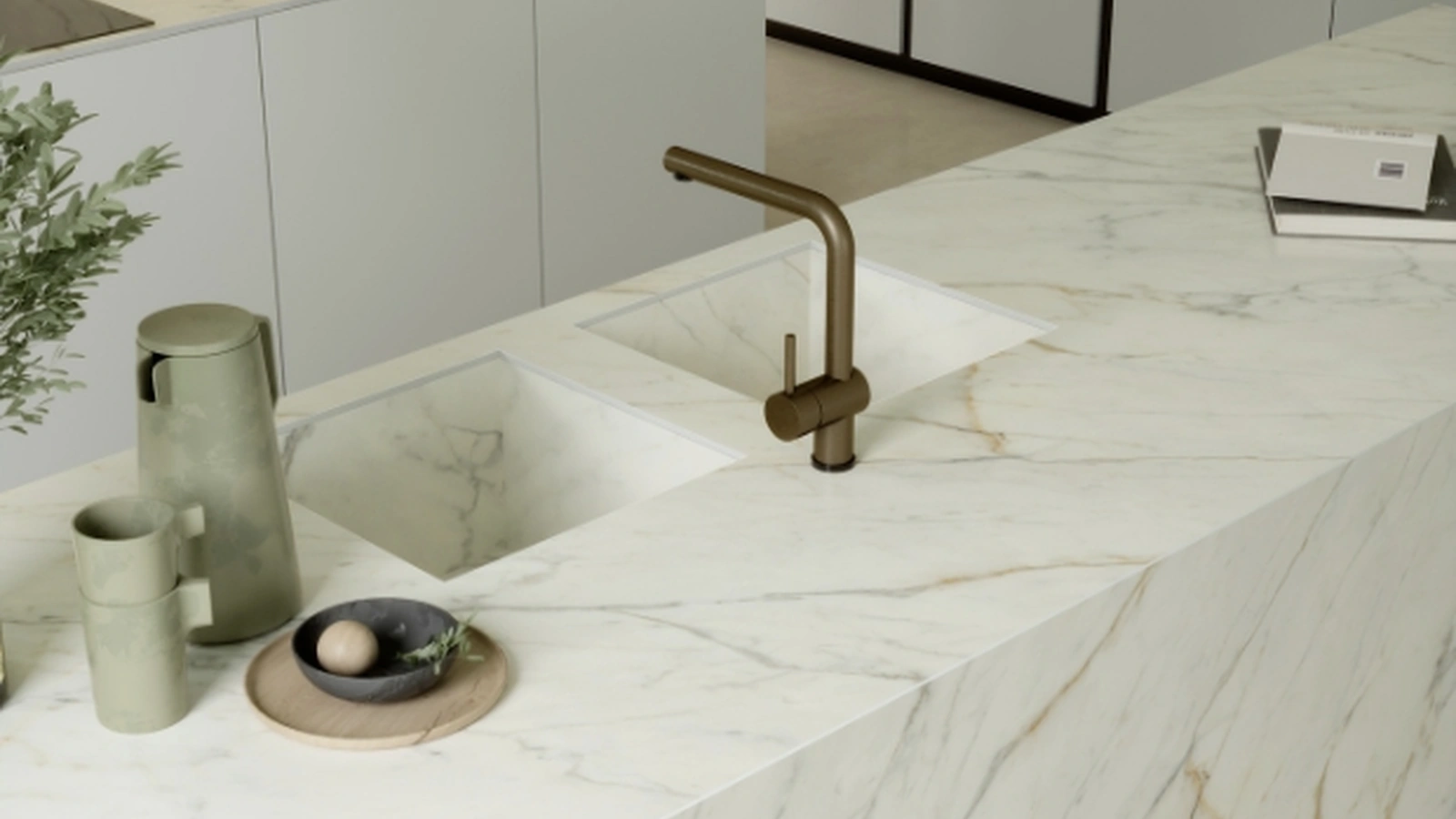 Top Cucina Marble Look Golden White Satin di Marazzi