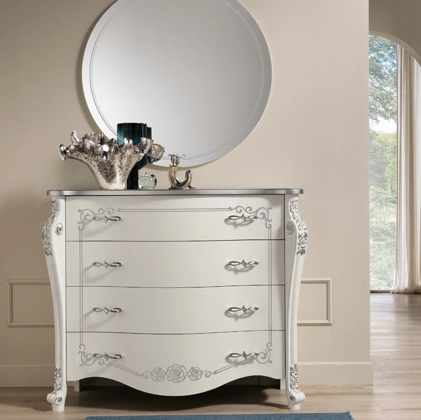 Specchiera tonda con decoro in vetro glitter Argento Pandora senza cornice di Adriatica