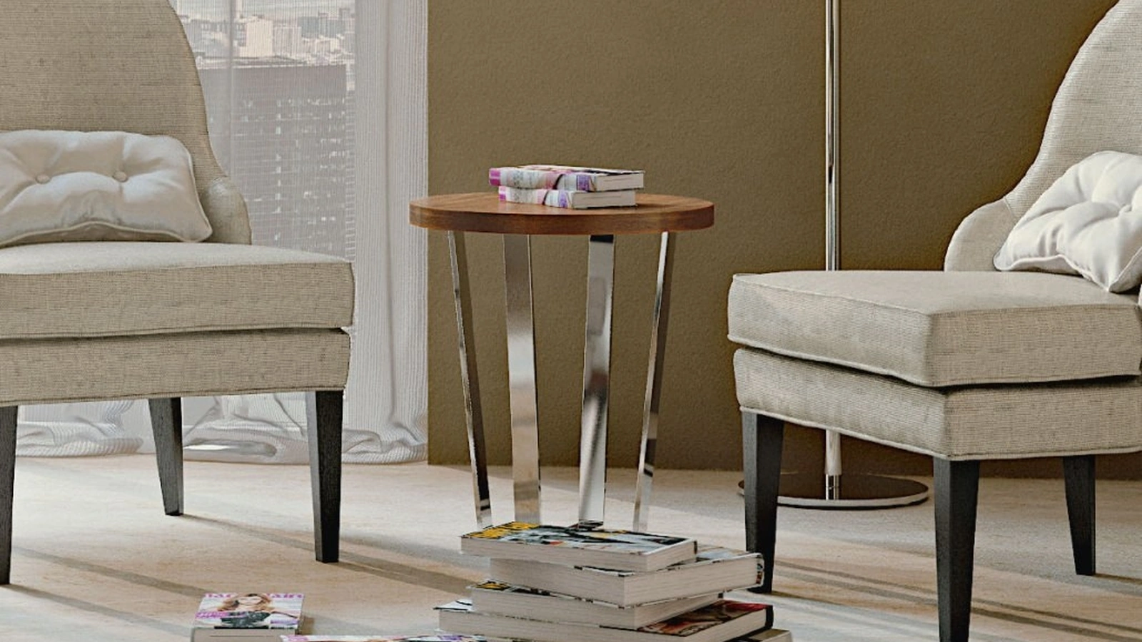 Tavolino rotondo Segreti con top in legno e base in metallo di Arte Brotto