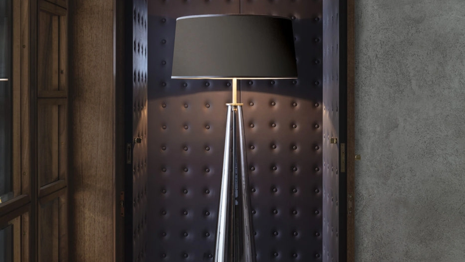 Lampada da terra in vetro soffiato con paralume in tessuto New Classic di Pentalight
