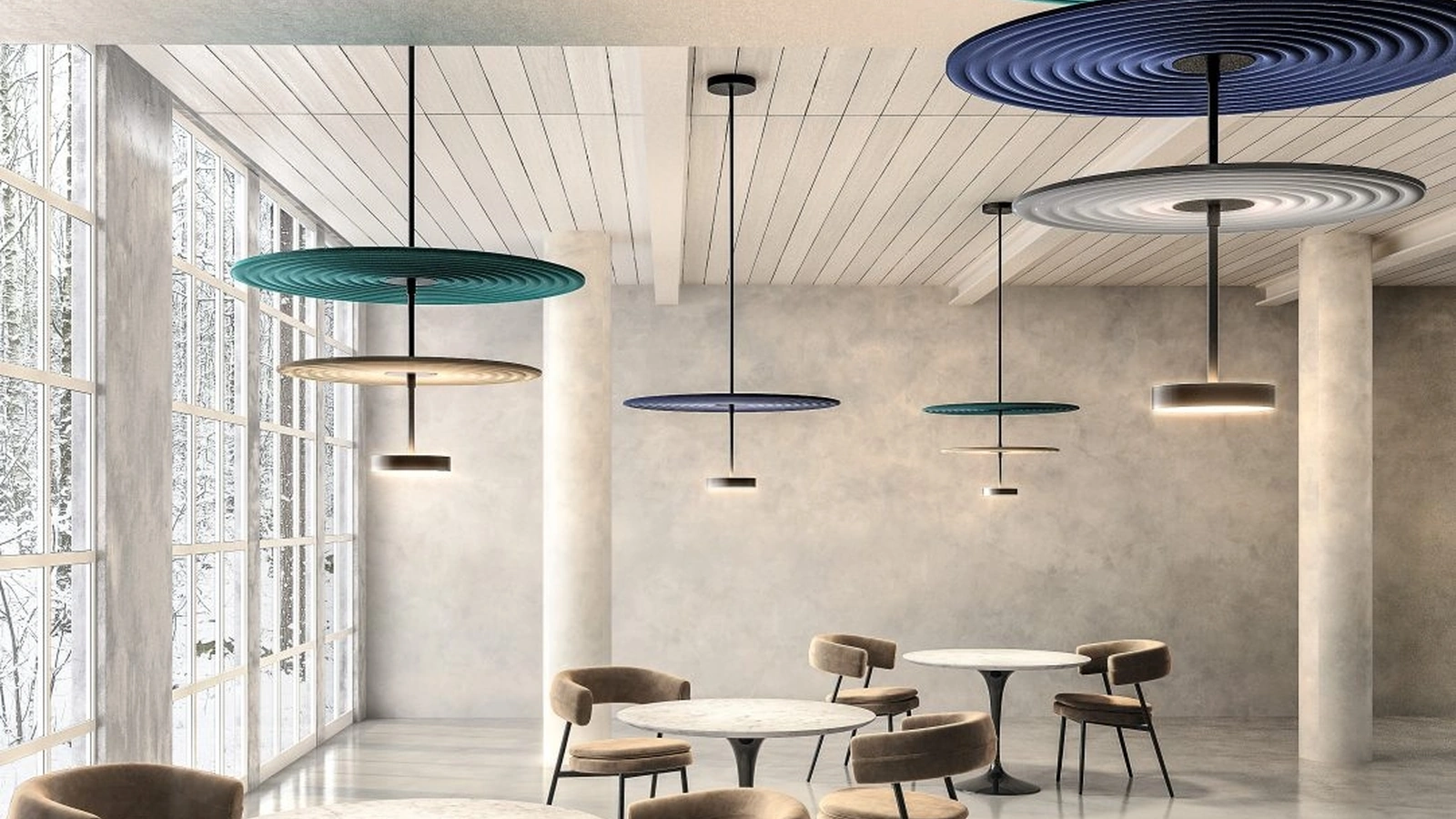 Lampada fonoassorbente a sospensione Feel di Pentalight