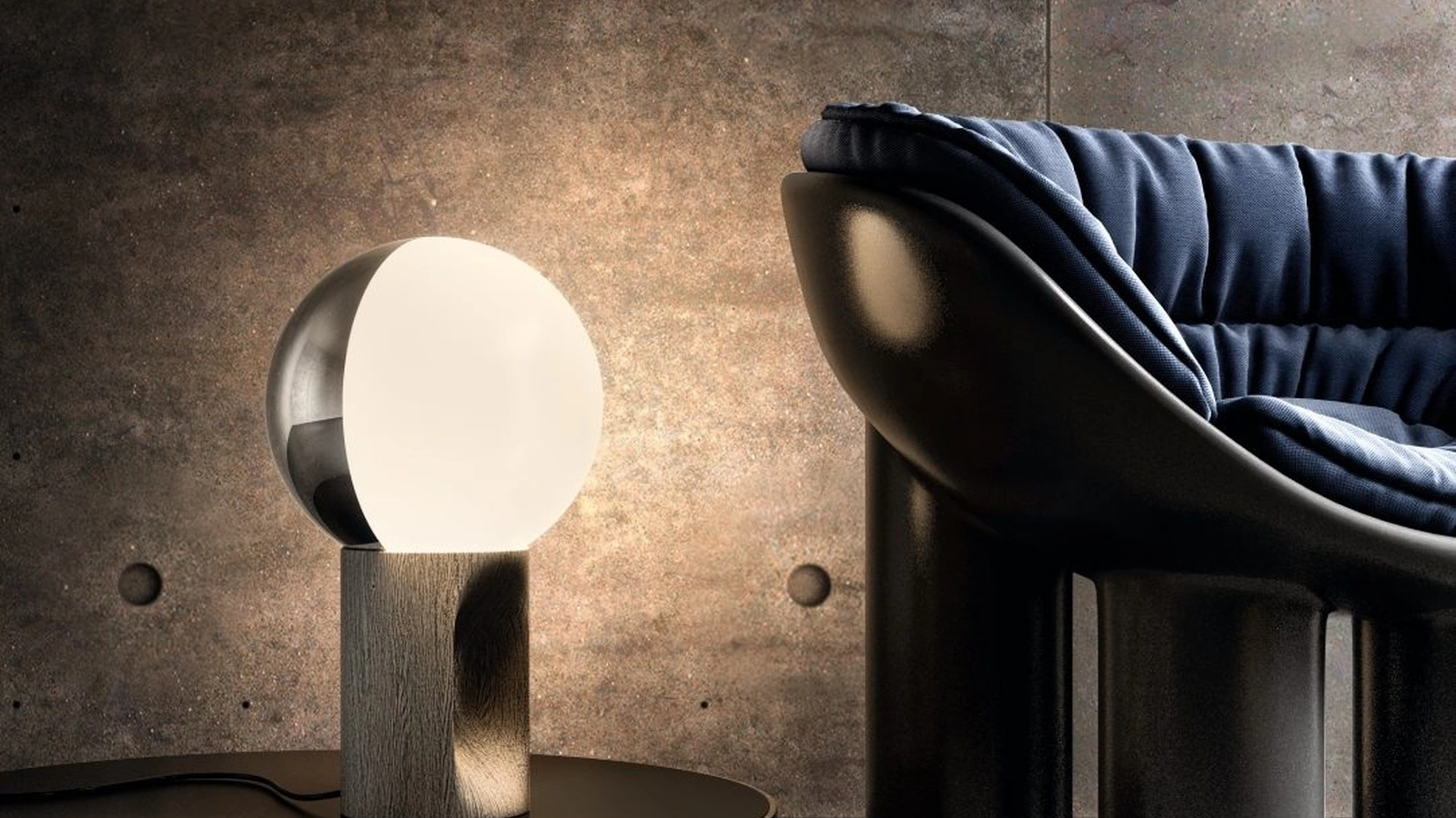 Lampada da tavolo in vetro con base in legno e sfera girevole in vetro bicolore bianco e argento Je Suis di Pentalight