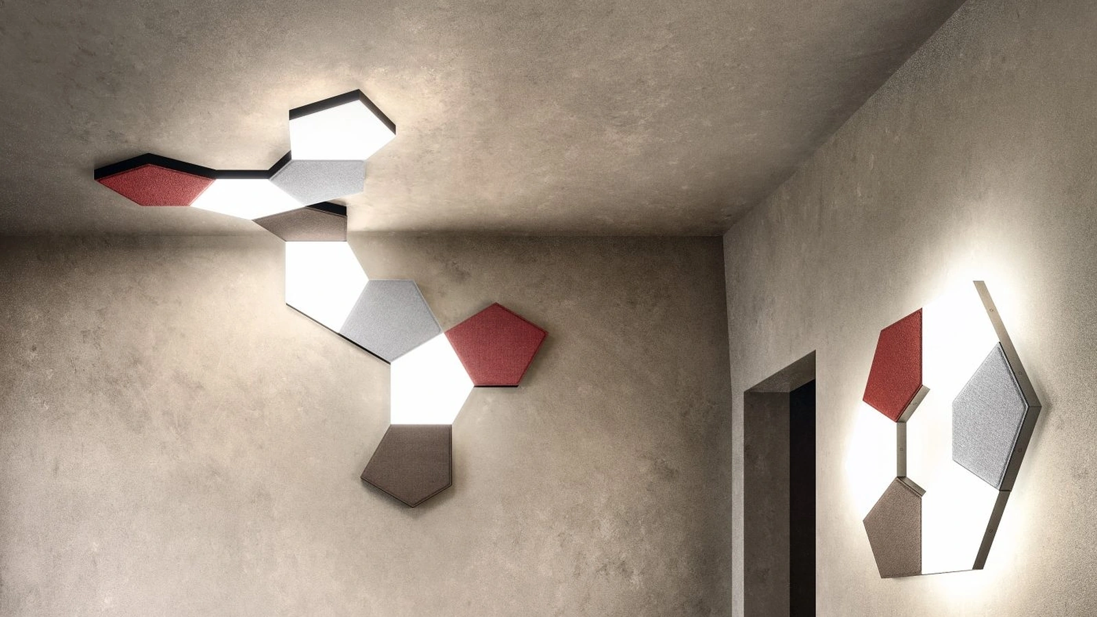 Lampada da parete in tessuto fonoassorbente Tile Applique di Pentalight