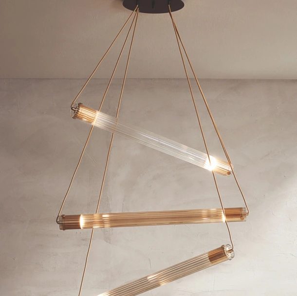 Lampada a sospensione in vetro pyrex cannettato Tube di Riflessi