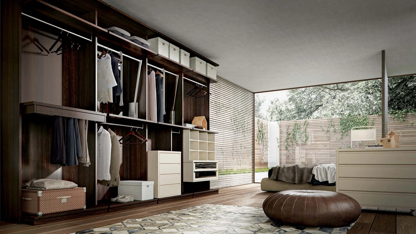 Cabina Armadio Wall Domino 36 in rovere fumé e laccato opaco Sahara di Veneran