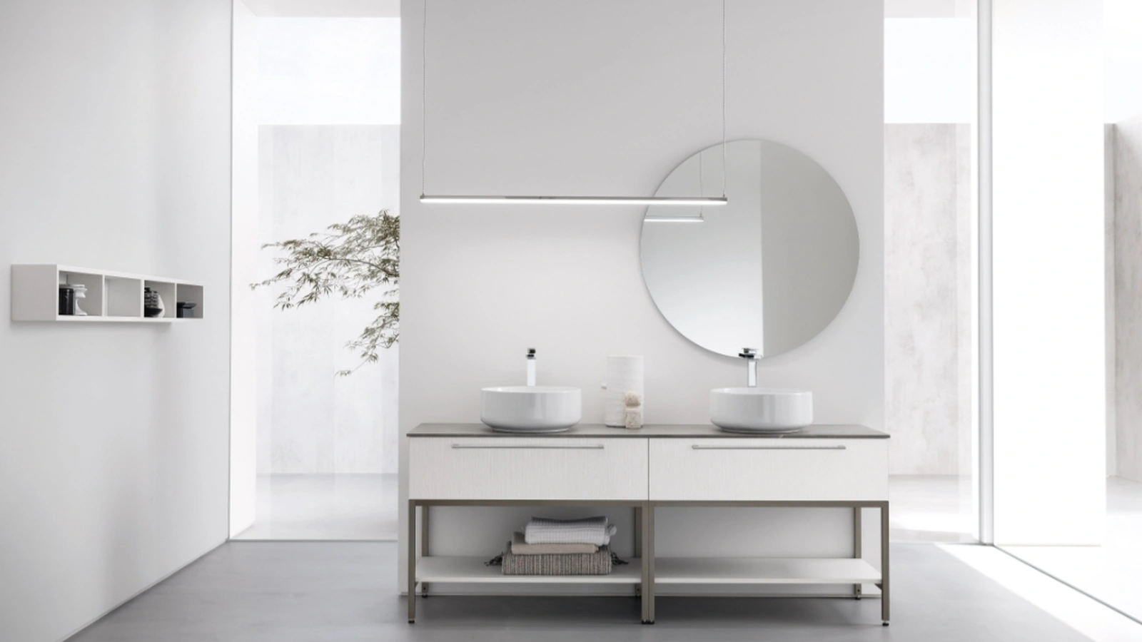 Mobile Bagno da appoggio in reflex perla nobilitato con piano in gres B201 BD006 di Compab