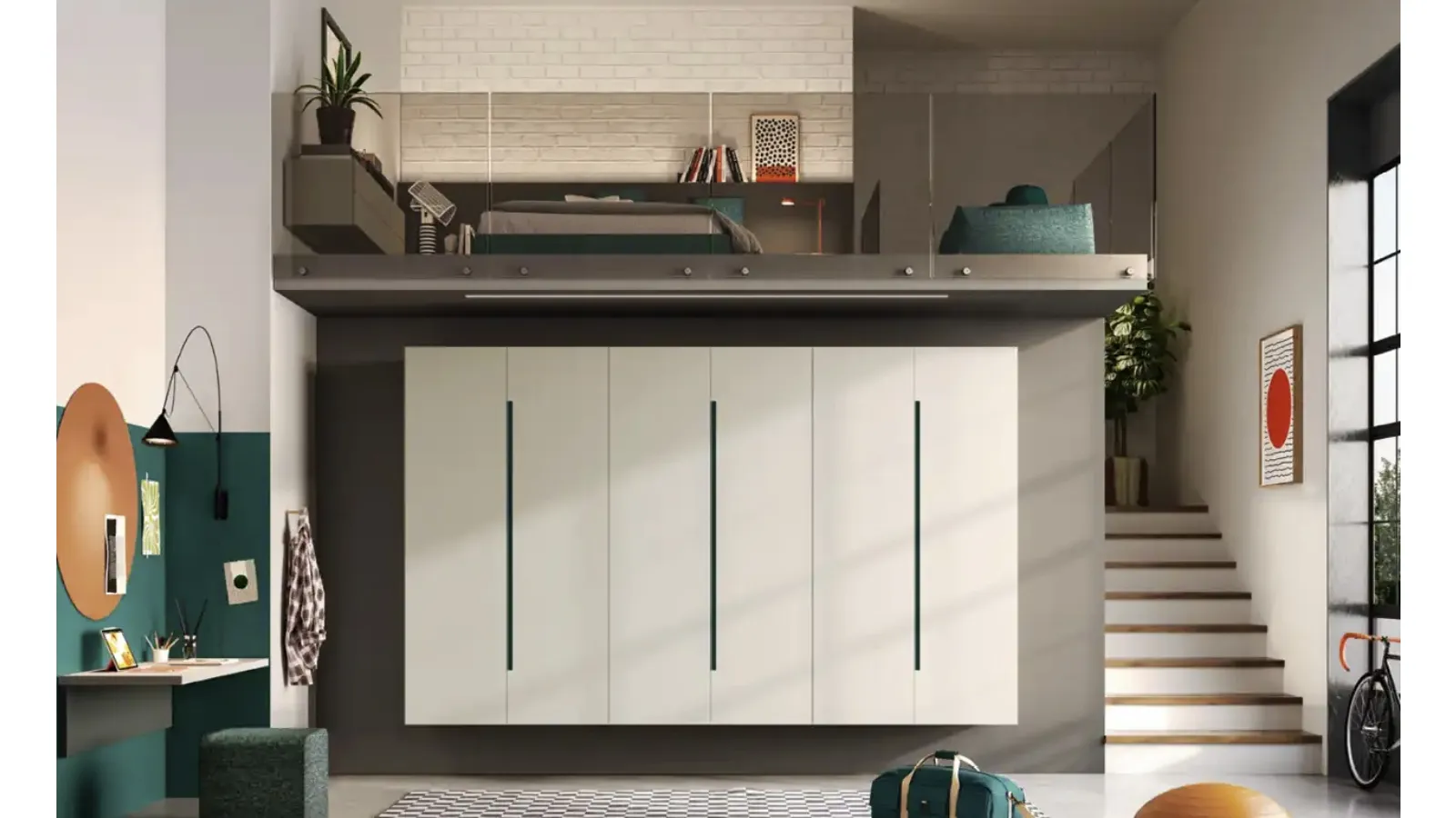 Cameretta con soppalco Y115 di Moretti Compact Camerette