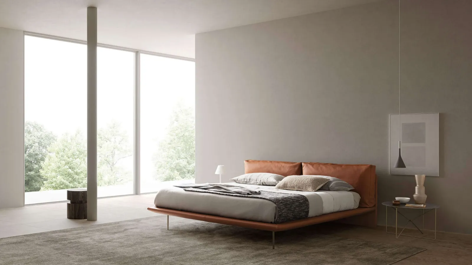Letto Cali in pelle con testiera di Presotto