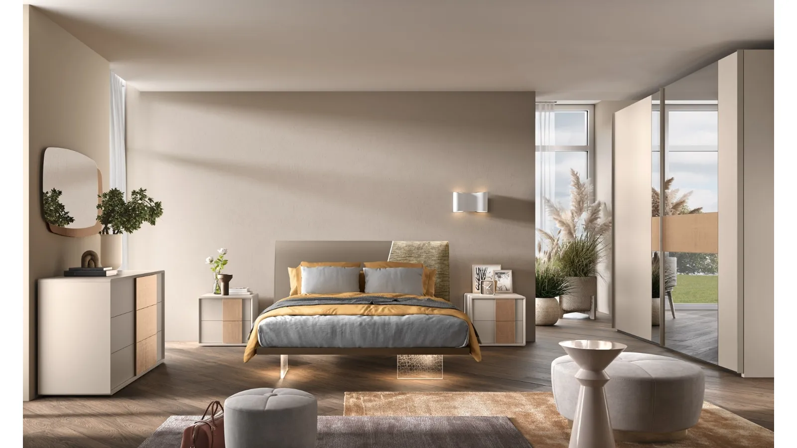 Letto matrimoniale in pelle con inserto in tessuto Composizione 17 di Corso 11