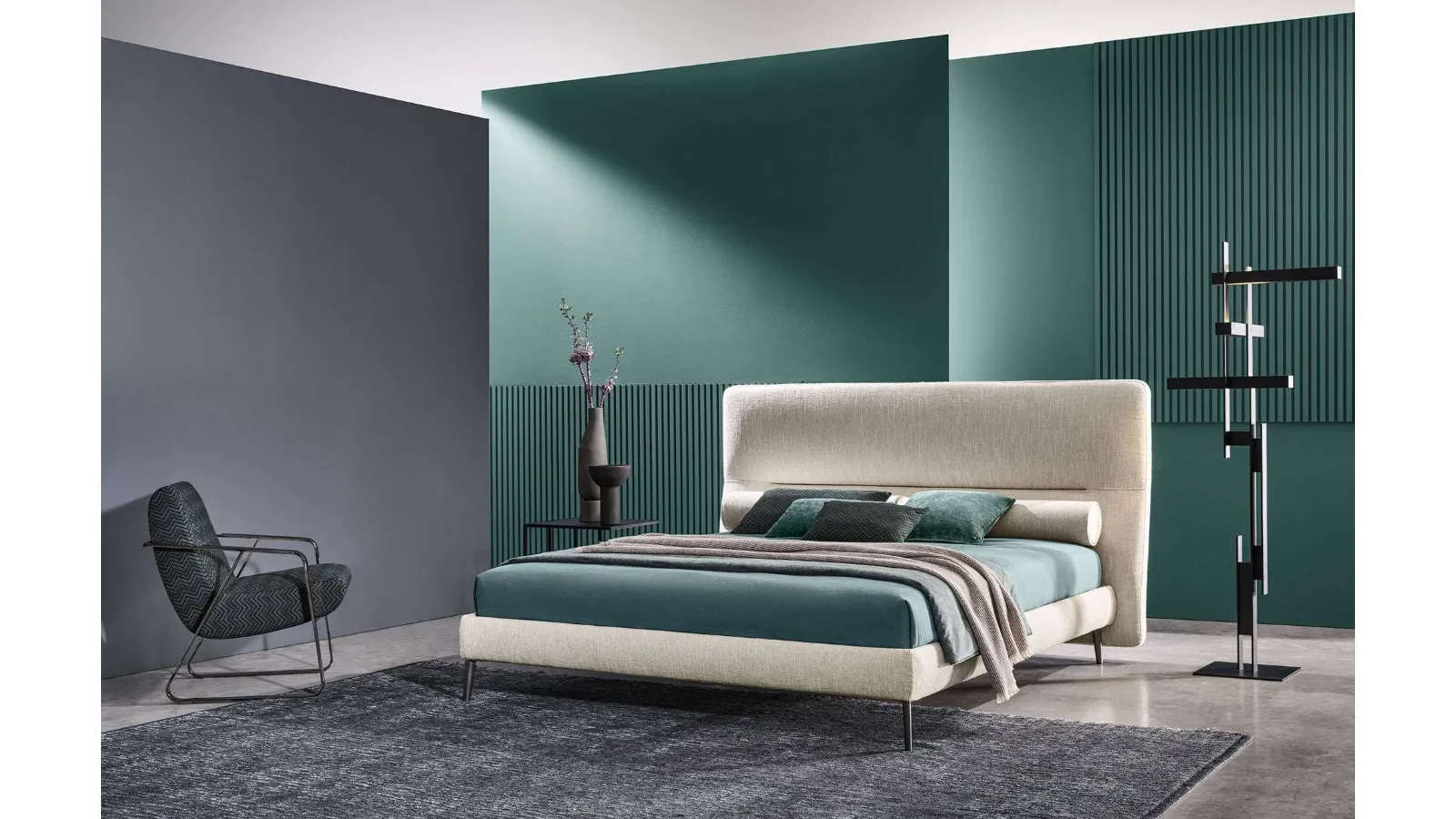 Letto in tessuto con testiera De-Light di Twils