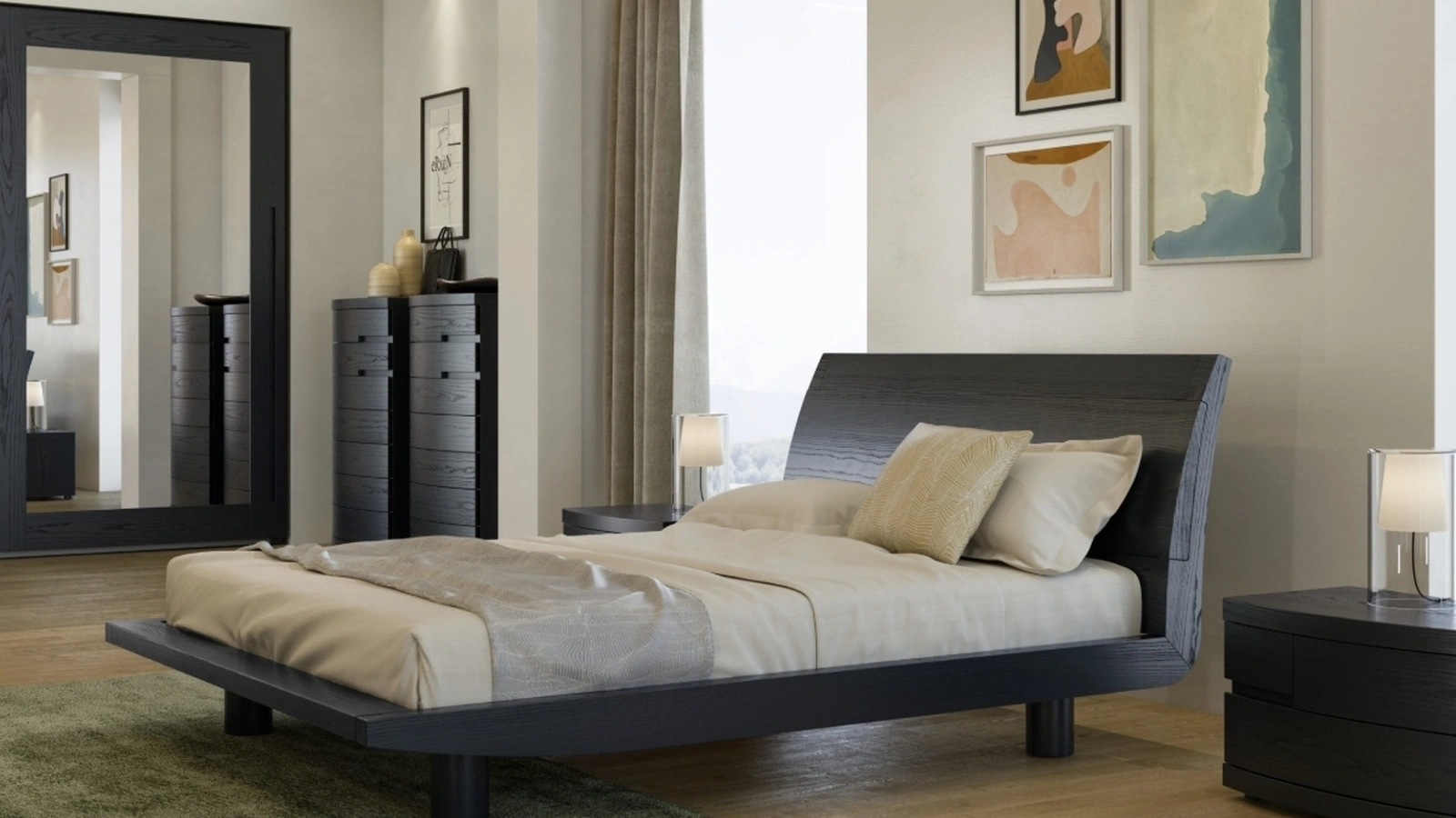 Letto in legno con testiera Lekurve di Fazzini