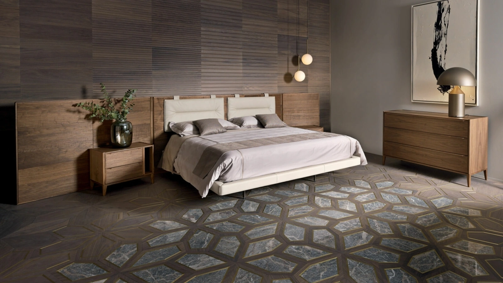 Letto con testiera modulare in legno Leonardo Dynamic di Arte Brotto