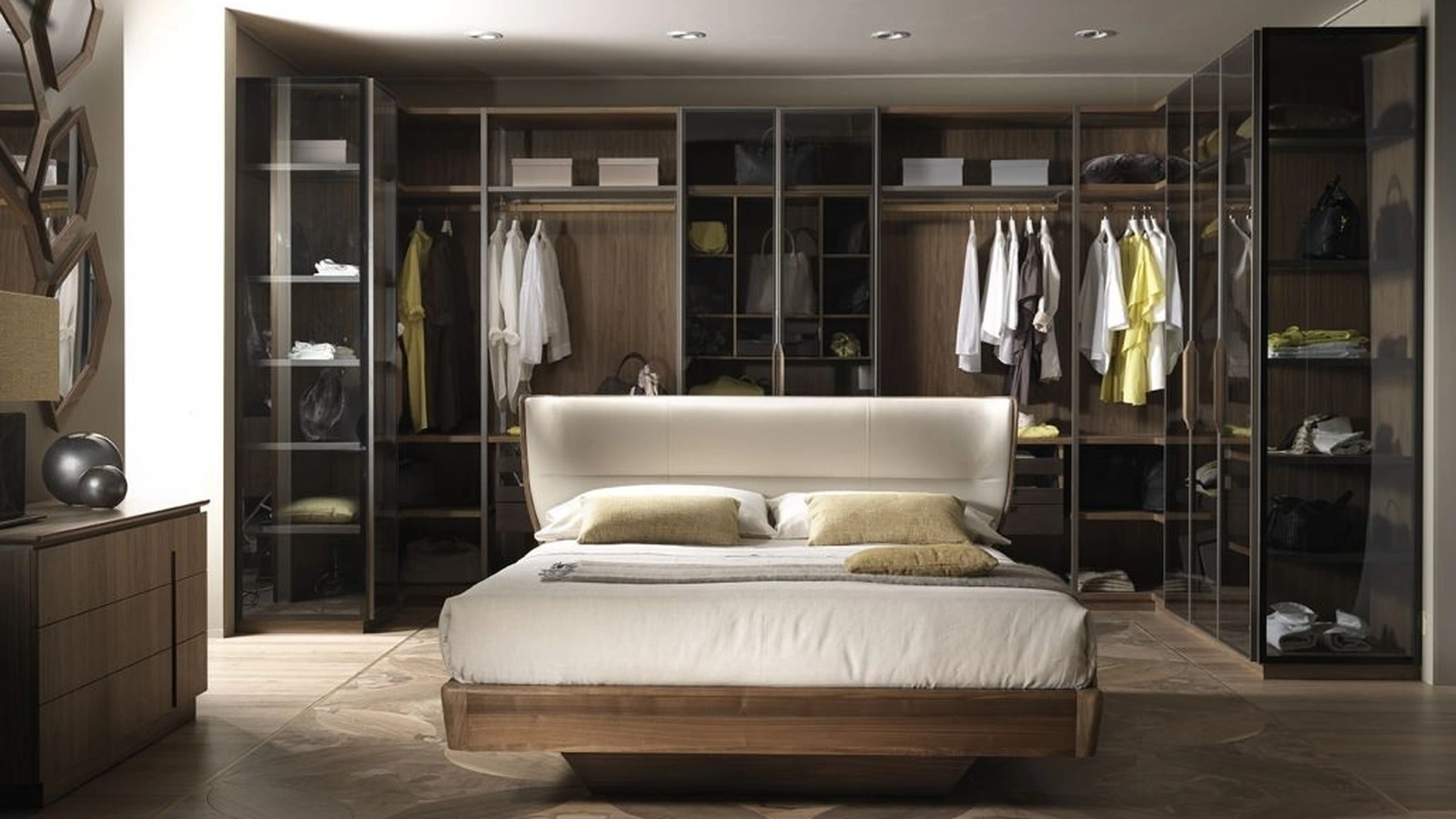 Letto Leonardo con struttura in Noce massello e testiera in pelle L973N di Arte Brotto