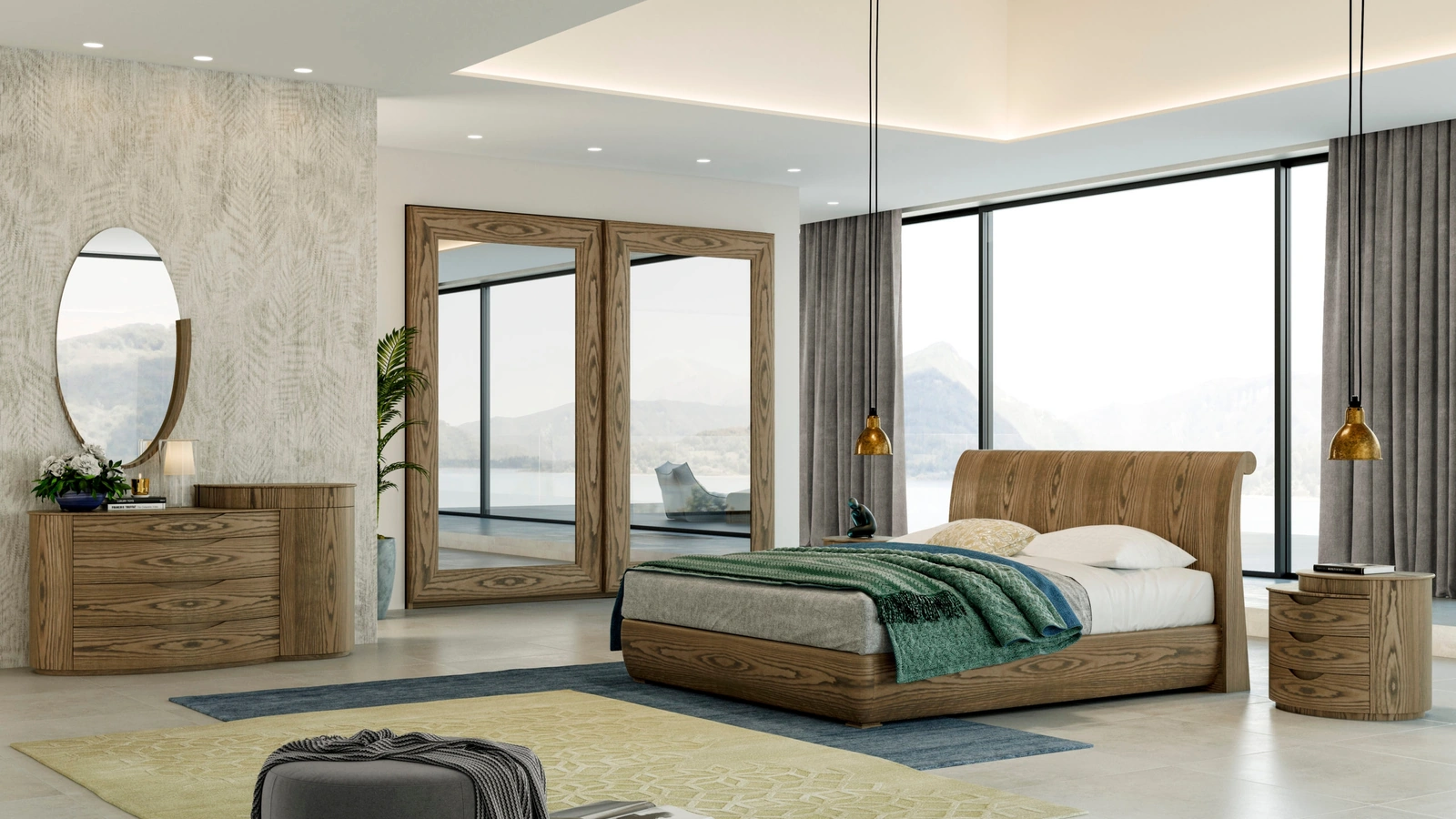 Letto in legno multistrato rivestito in frassino con inserti in massello Marilyn di Fazzini