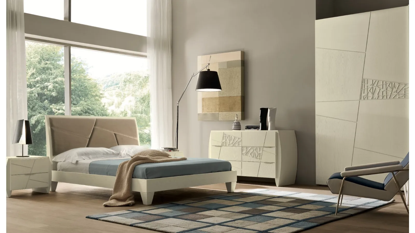 Letto con testiera in ecopelle Mondrian di Modo 10