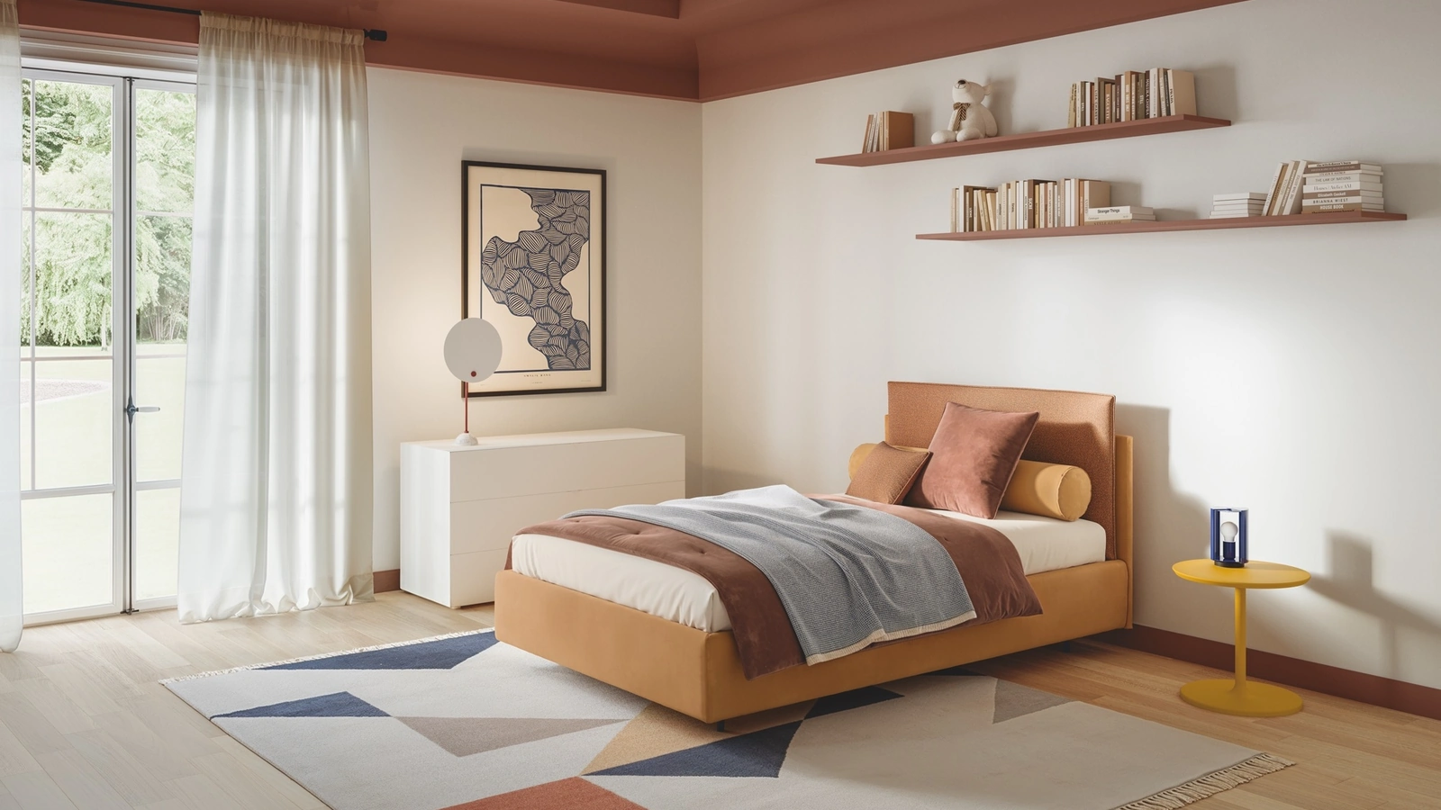 Letto Singolo in tessuto imbottito con testiera Frick di Twils