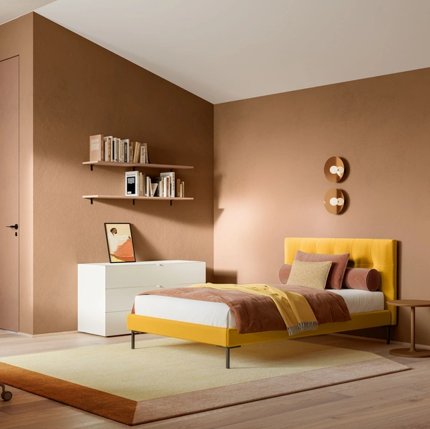 Letto Singolo in tessuto con testiera trapuntata Max Capitonné di Twils