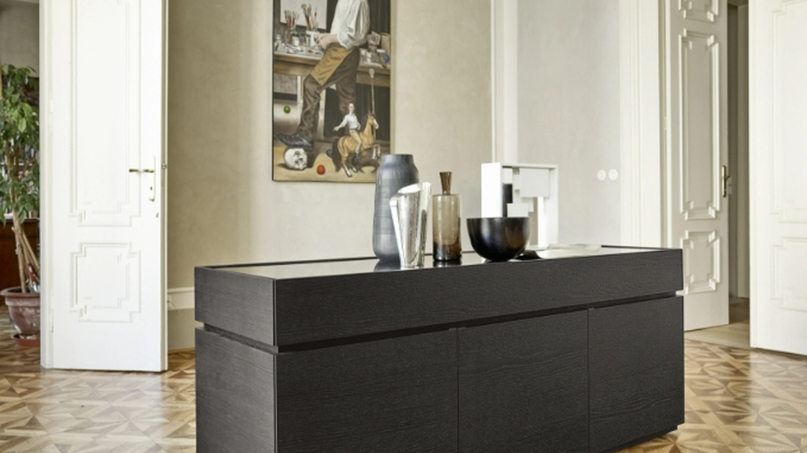 Madia Cidori 02 in Rovere carbone con top in vetro di Sangiacomo