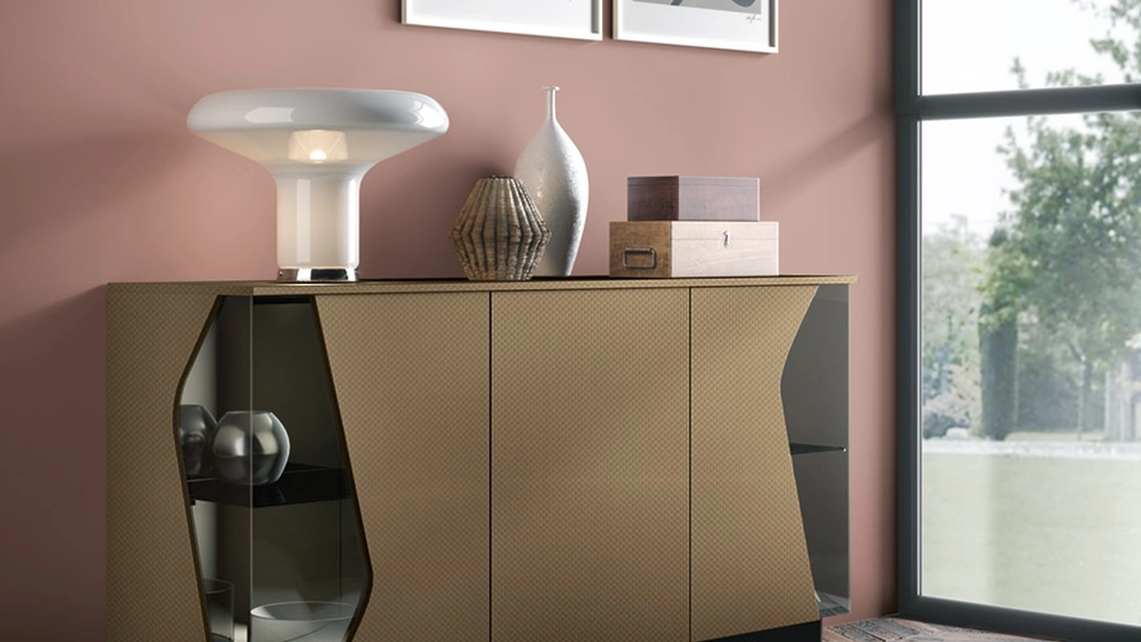 Madia Composizione G320M 01 in materico decor con inserti in vetro di Corso 11