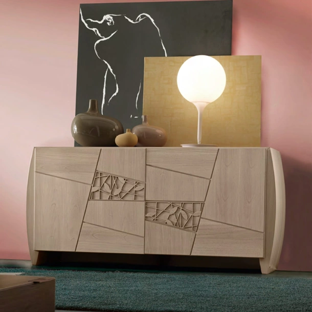 Madia in legno con ante decorate a intaglio Mondrian di Modo 10