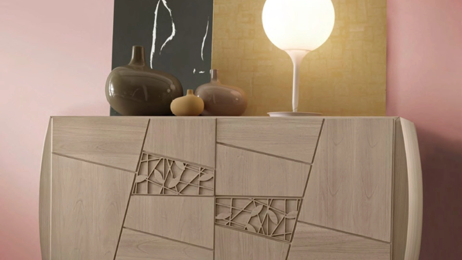 Madia in legno con ante decorate a intaglio Mondrian di Modo 10