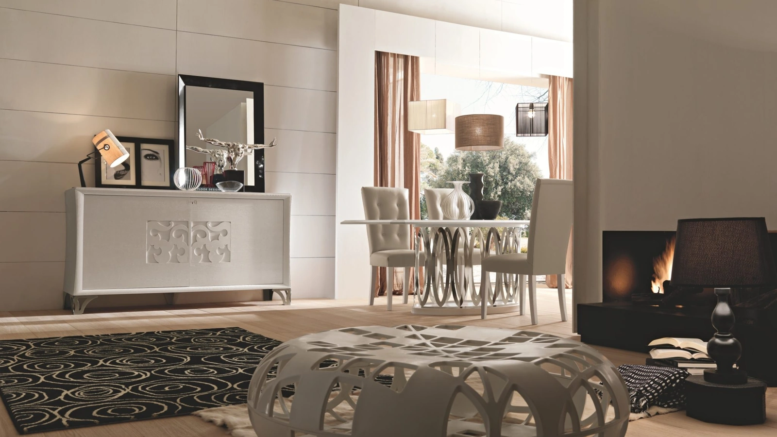 Madia in legno a due ante con intaglio frontale e piedini in nickel Portofino 02 di Modo 10