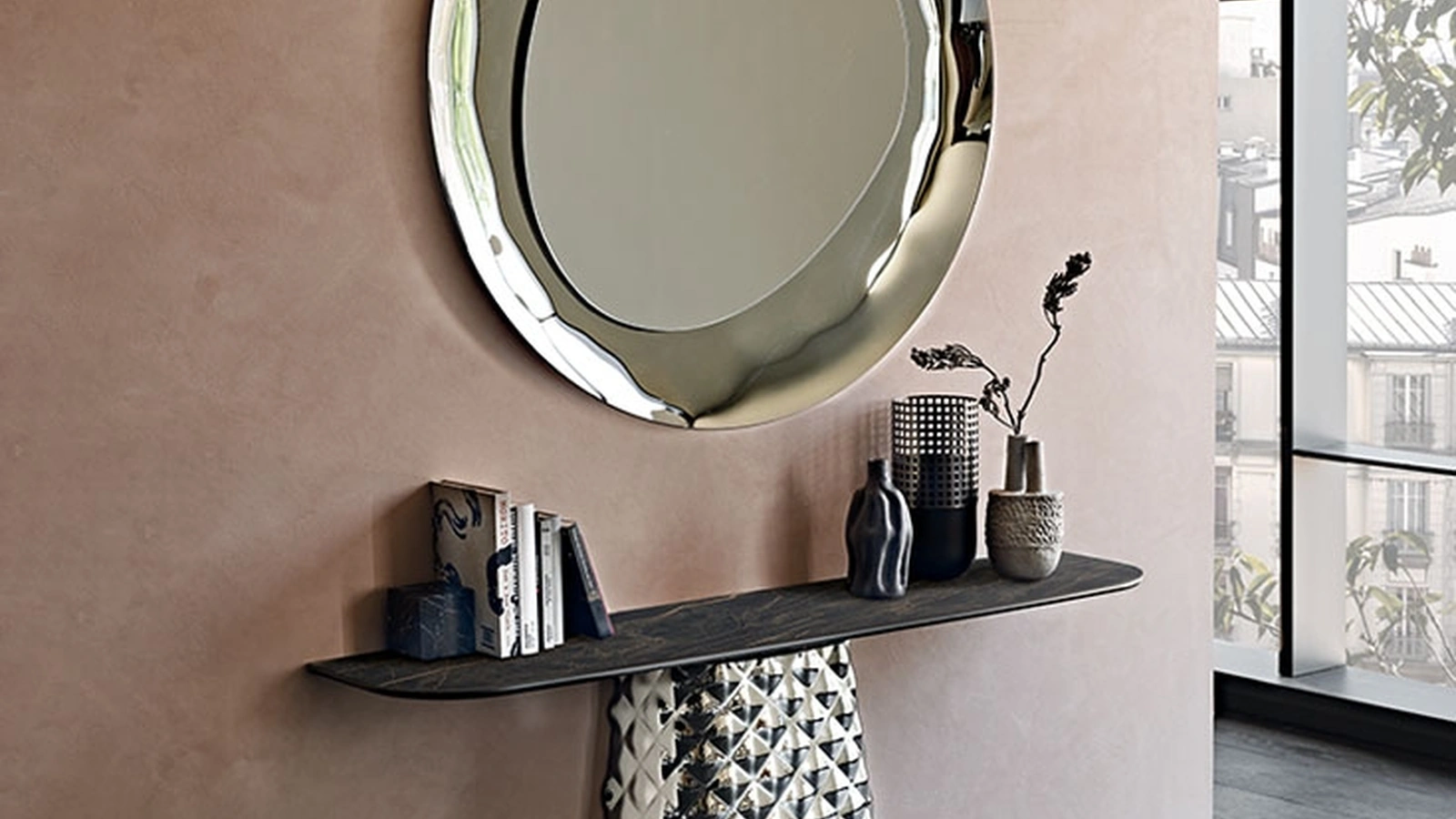 Consolle in ceramica e cristallo specchiato Atrium Keramik di Cattelan Italia