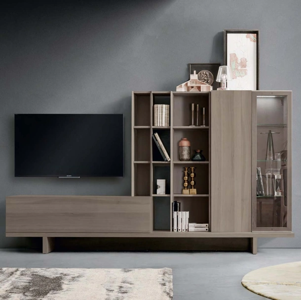 Parete Attrezzata in noce canaletto finitura panama Composizione 50 di Modesign