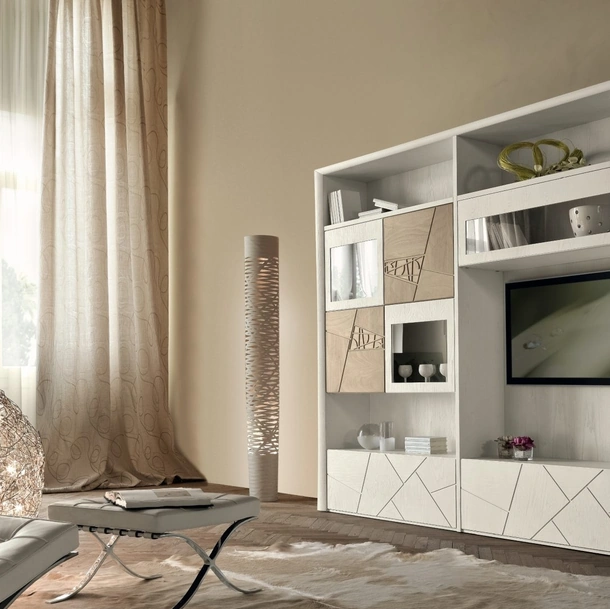 Parete Attrezzata in legno con ante decorate e in vetro Decor Comp 216 di Modo 10