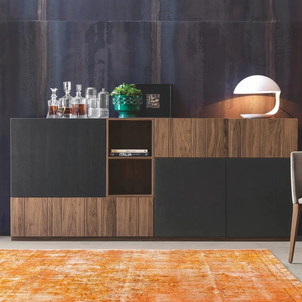 Parete Attrezzata in noce canaletto finitura antracite e havana Domino Componibile 04 di Modesign