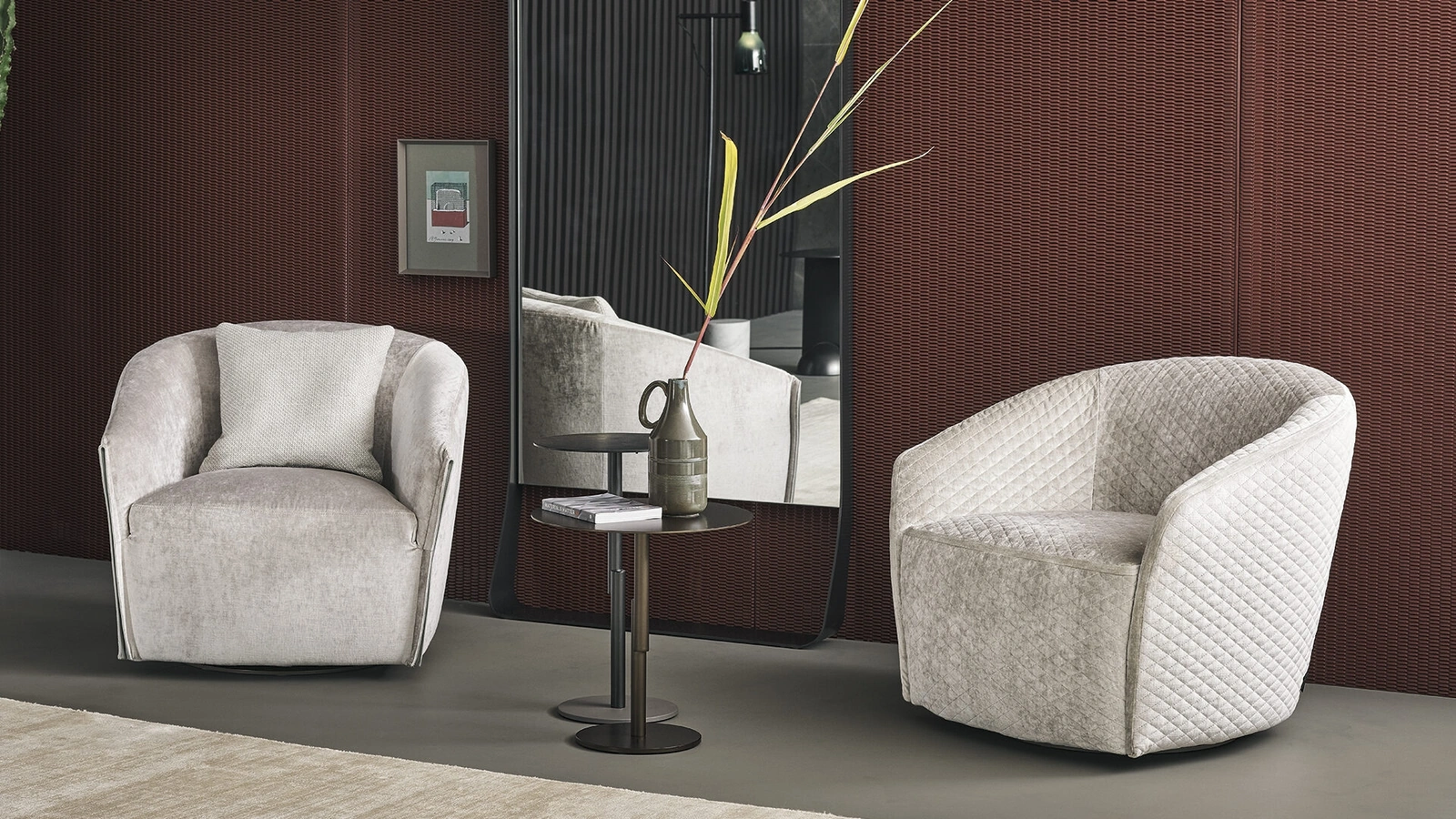 Poltroncina in velluto, liscio o trapuntato a rombi Bodo di Bonaldo