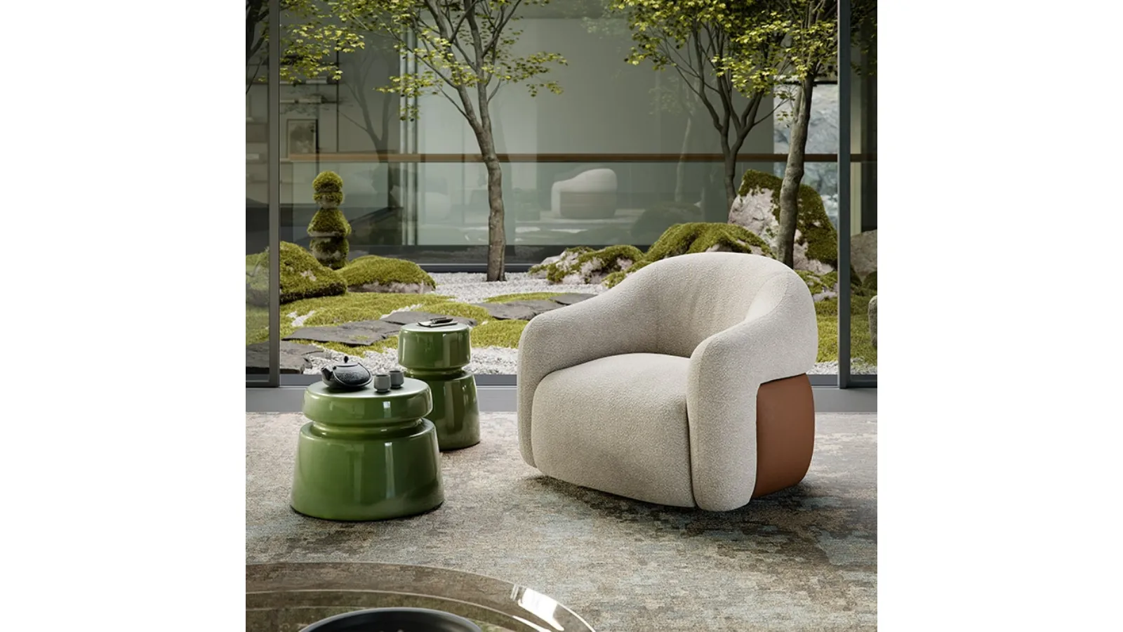 Poltrona in tessuto con dettaglio in pelle sul retro Baldwin Turn di Cattelan Italia
