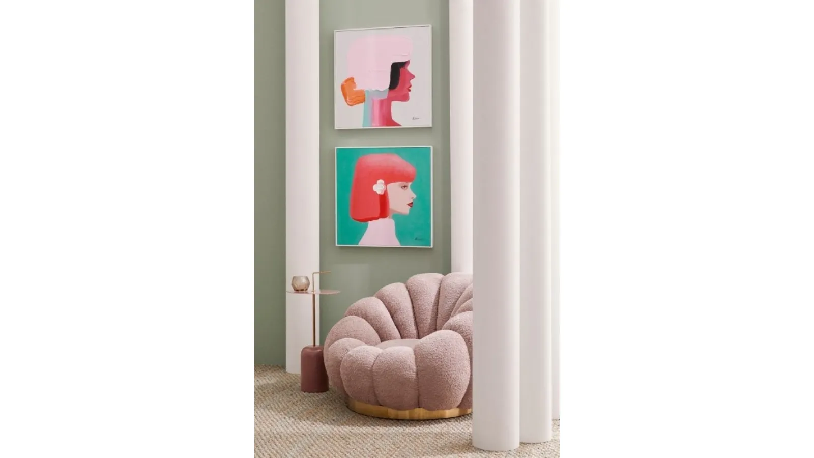 Poltrona girevole in tessuto Rosa antico Florel di Bizzotto