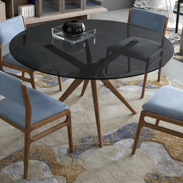 Tavolo rotondo Foster con top in vetro di Modesign