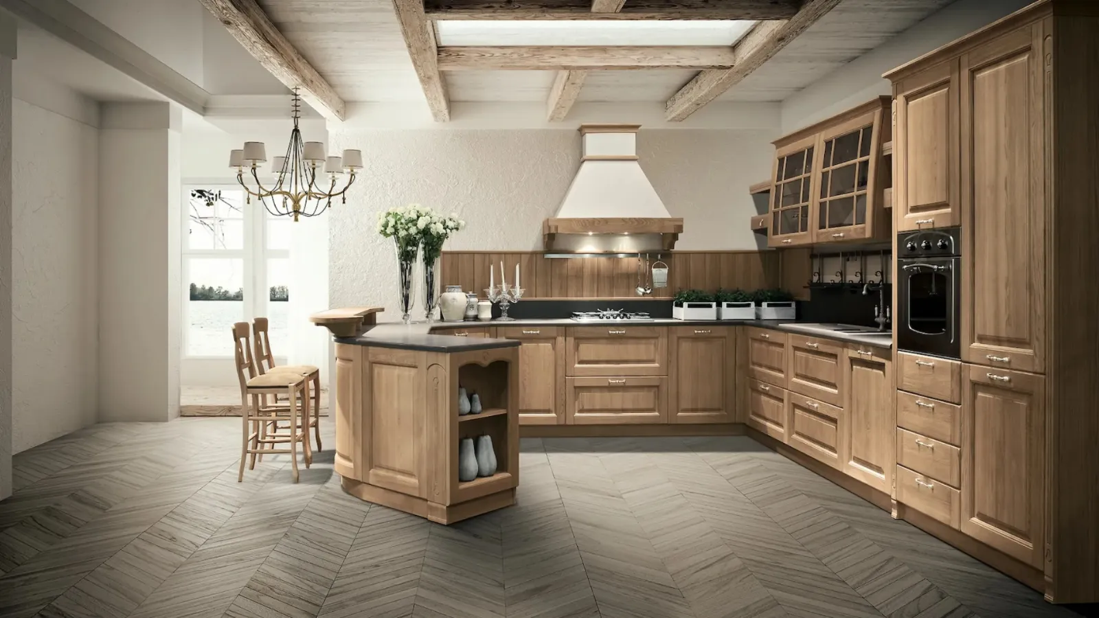 Cucina Classica con penisola Bolgheri 08 in Rovere Natura di Stosa