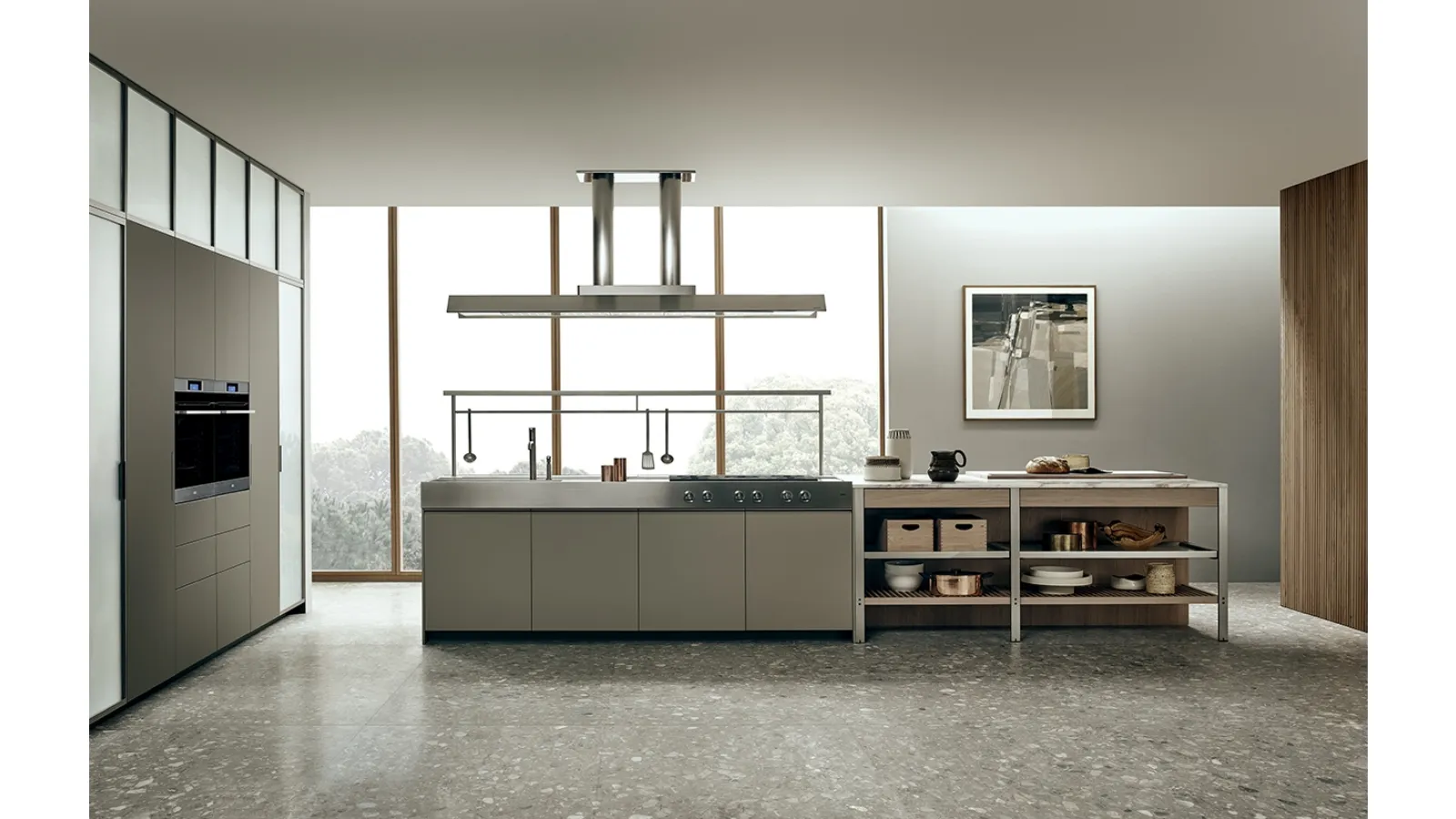 Cucina Design con isola KLab 01 in laccato Zero Gloss Limo di Ernestomeda