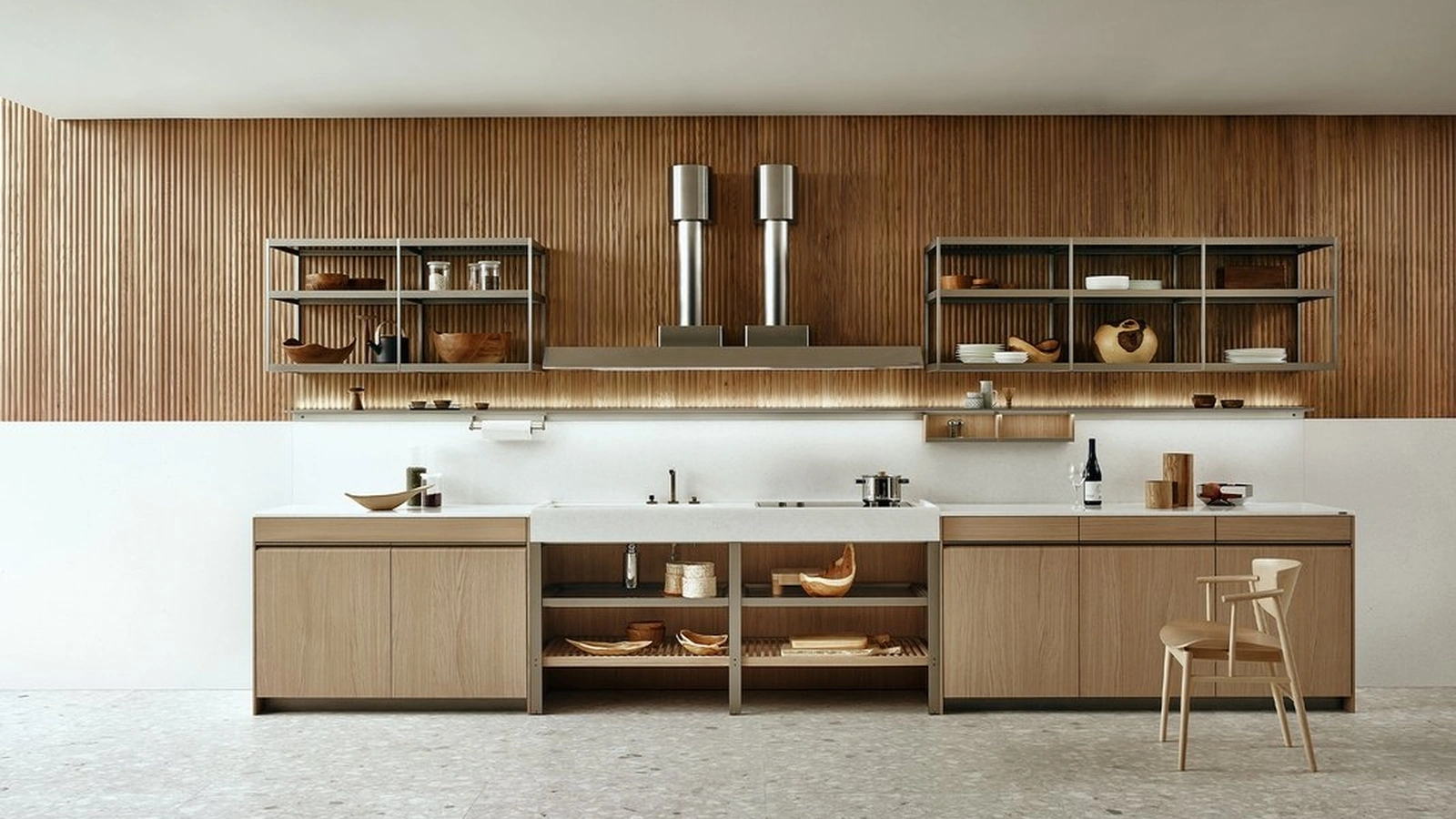 Cucina Design lineare KLab 04 in Rovere Nordic di Ernestomeda