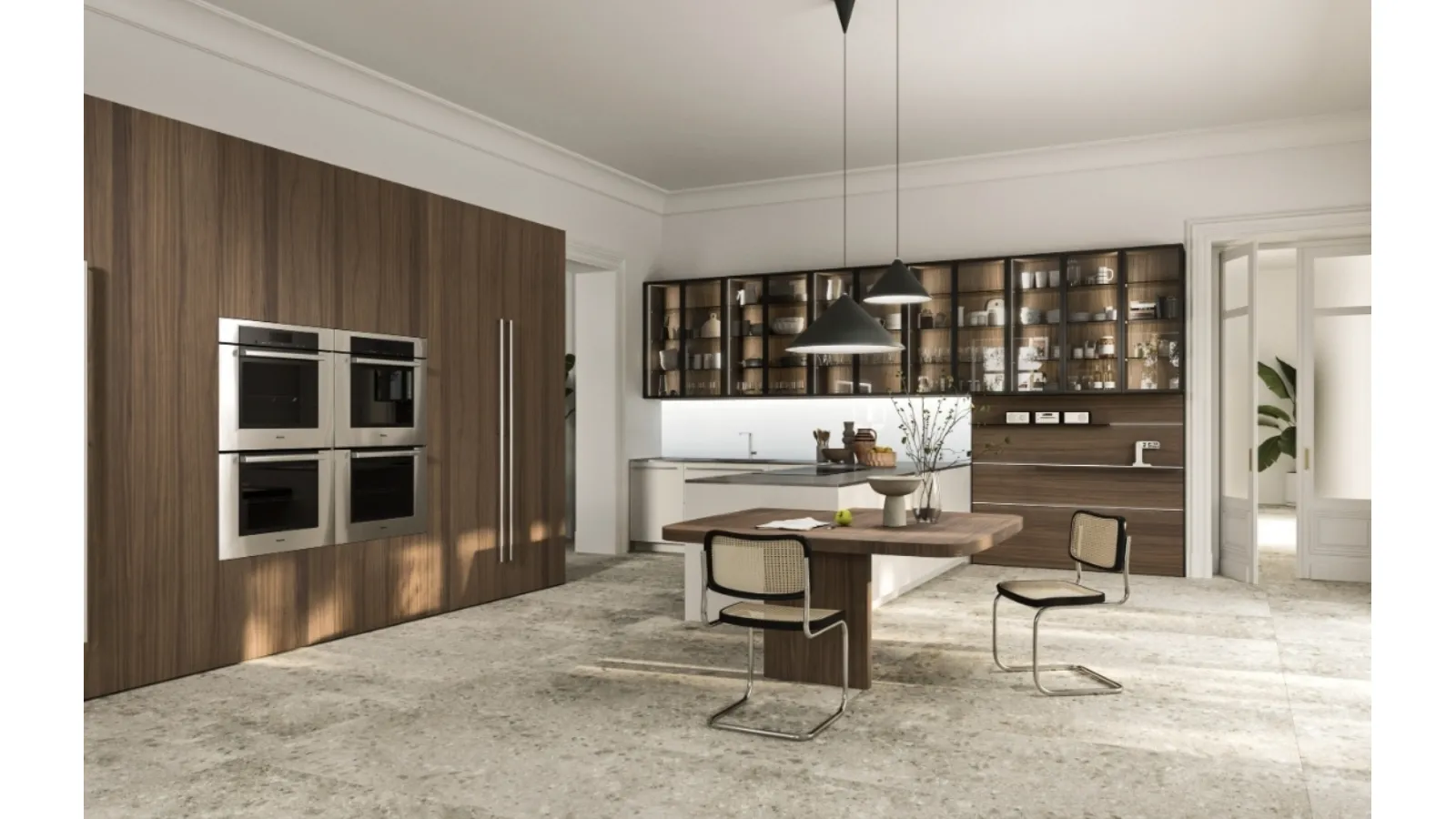 Cucina Design con penisola Opera 01 in legno e laccato di Snaidero