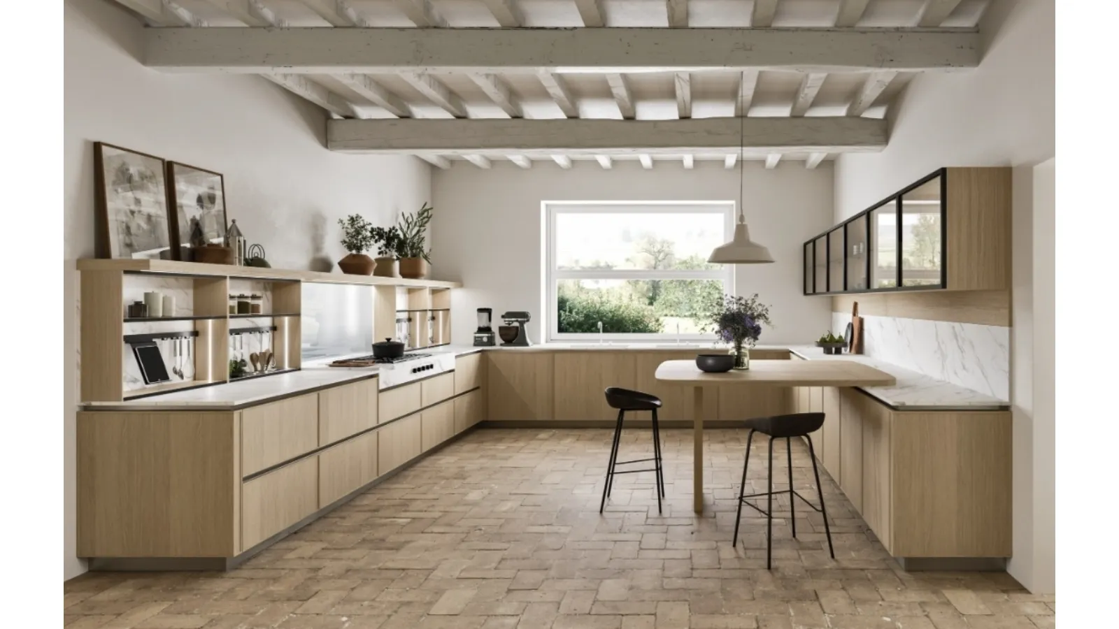 Cucina Design angolare con penisola Quadra 02 in Rovere di Snaidero