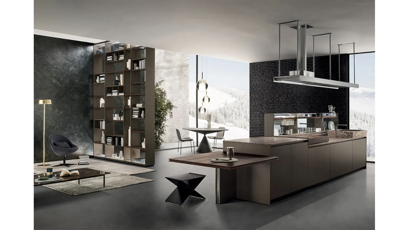 Cucina Design Soul 03 con isola in Rovere Termotrattato e Laccato Opaco di Ernestomeda