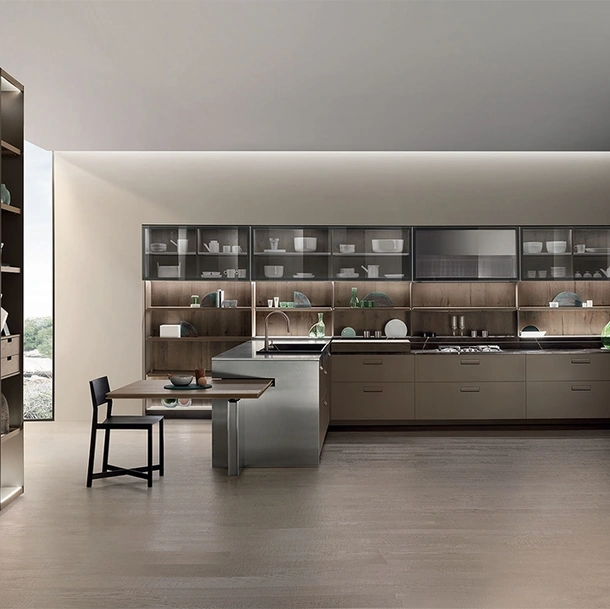 Cucina Design con penisola Soul 02ra d'Ombra Nodato e Laccato opaco di Ernestomeda