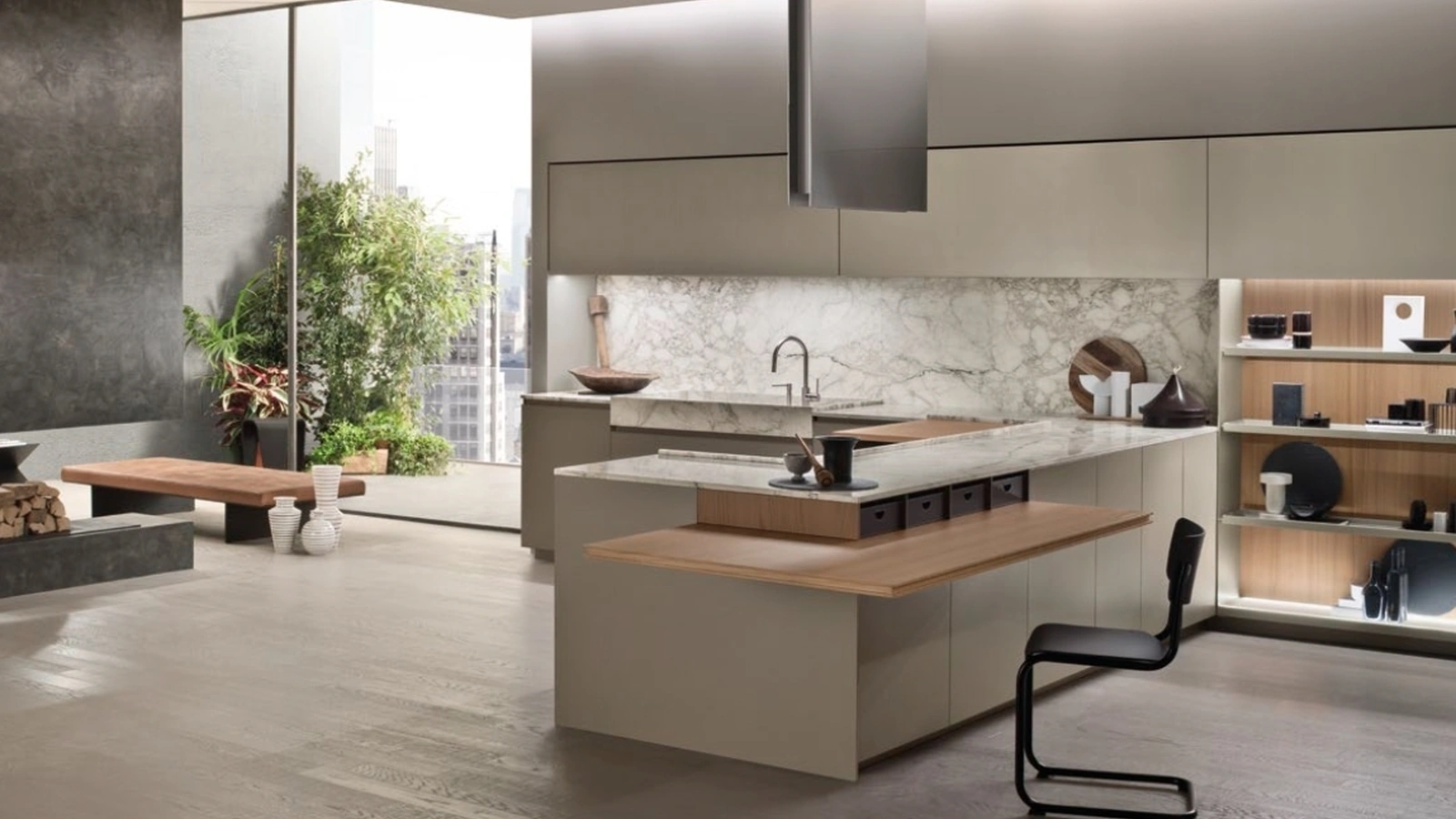 Cucina Design con penisola Soul 04 in laccato Palladium di Ernestomeda