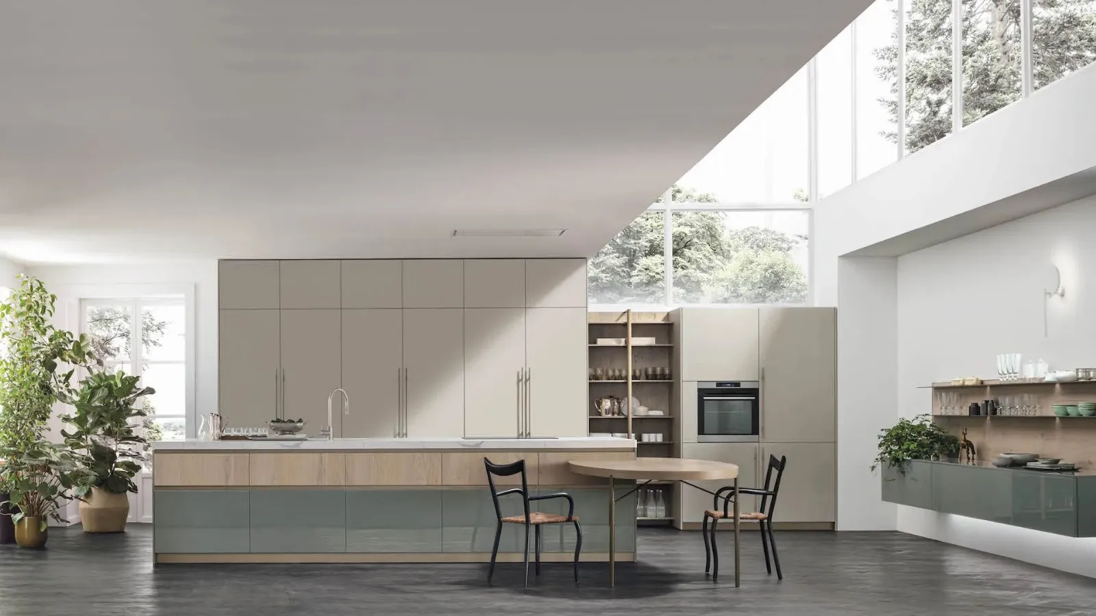 Cucina Moderna con isola Color Trend 01 in laccato opaco e lucido di Stosa
