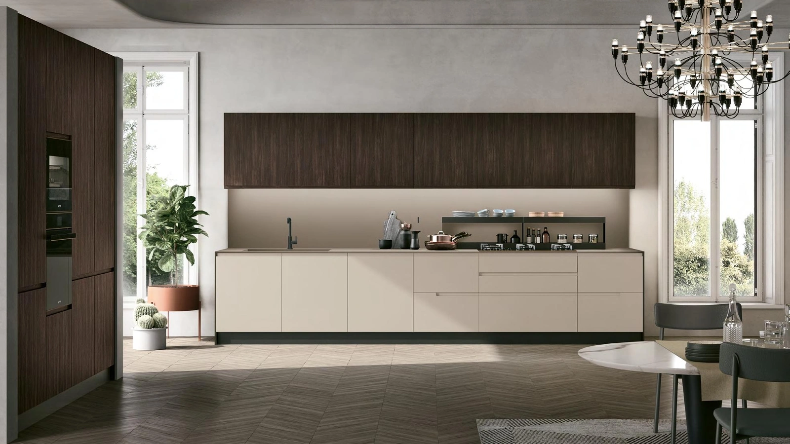 Cucina Moderna Karma 07 in Pet e Rovere Corteccia di Stosa
