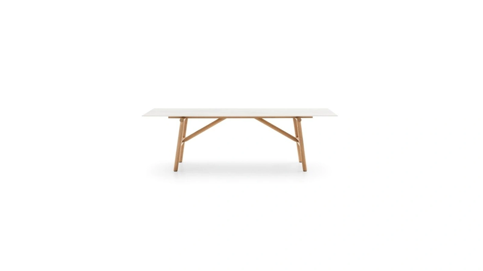 Tavolo Isamu con top in gres Calce Bianca e base in legno di Ditre Italia