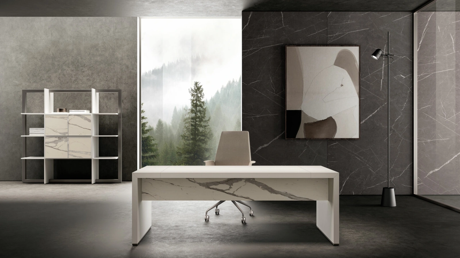 Scrivania Direzionale in laccato e laminam finitura marmo Bold58 Bridge di About Office