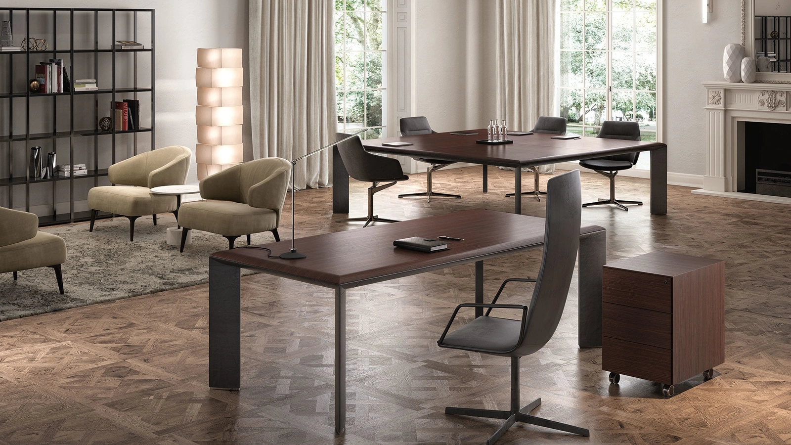 Scrivania Direzionale in legno impiallacciato e struttura in alluminio Kono 01 di About Office